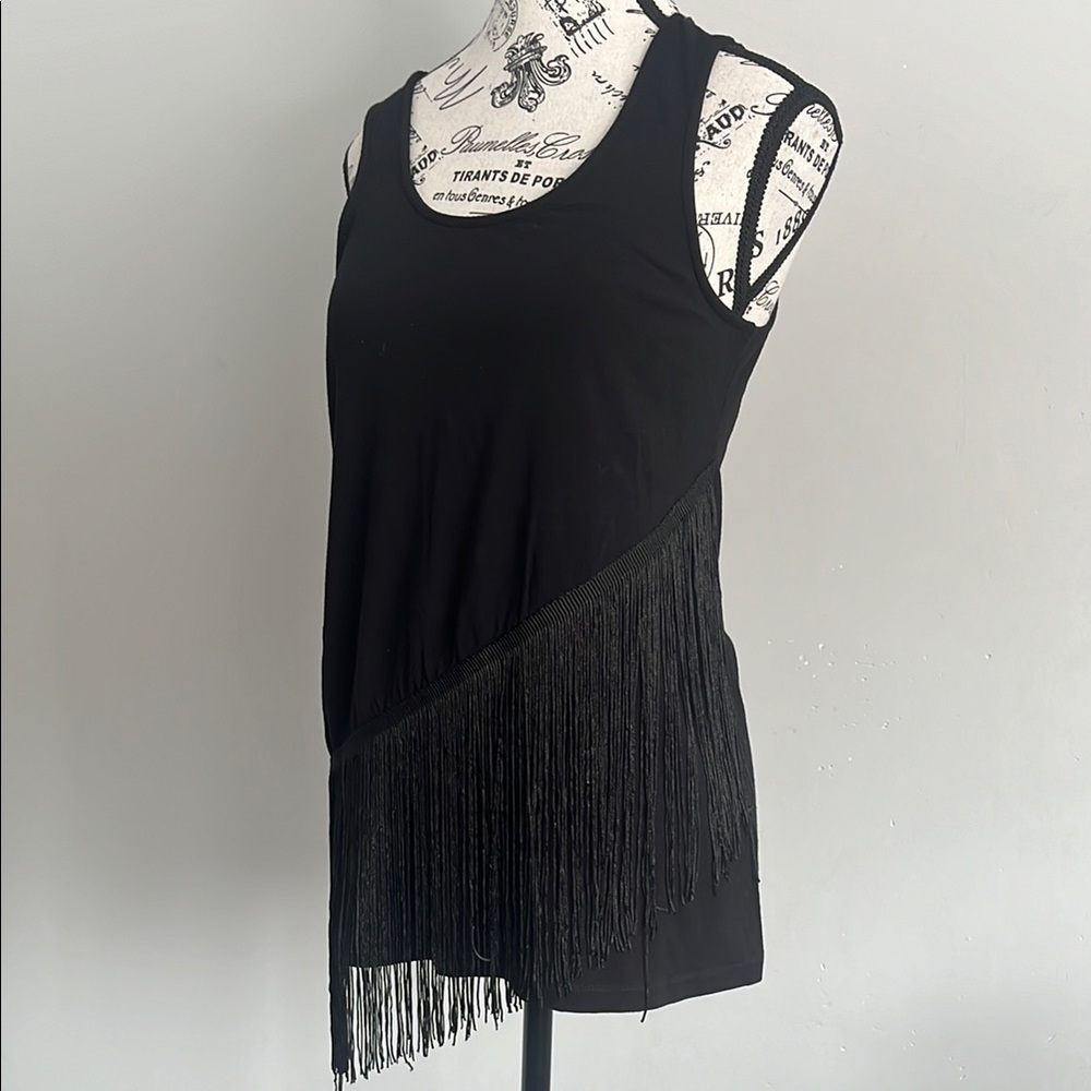 Yest Black Asymmetrical Fringe Tank Textured Minimal Size Small - Picture 3 of 6